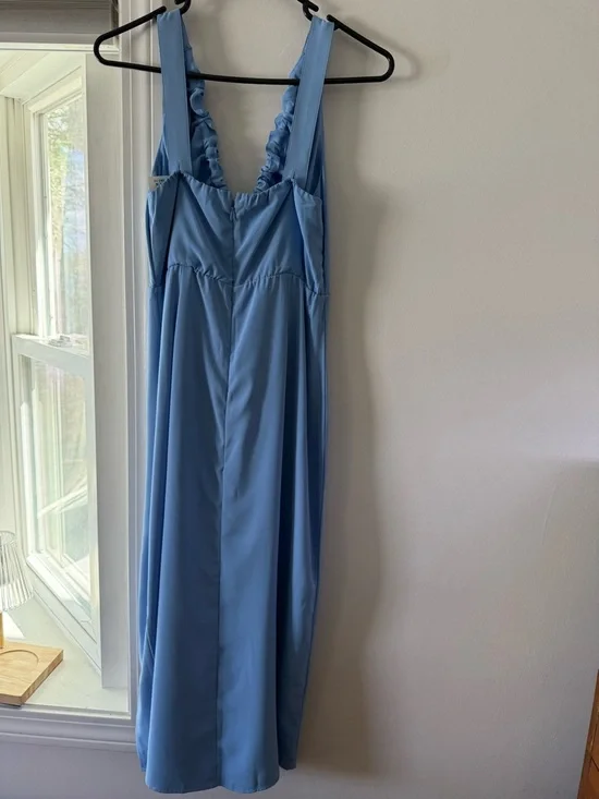 Abercrombie & Fitch Sky Blue Ruched V-Neck Midi Dress - Picture 5 of 8